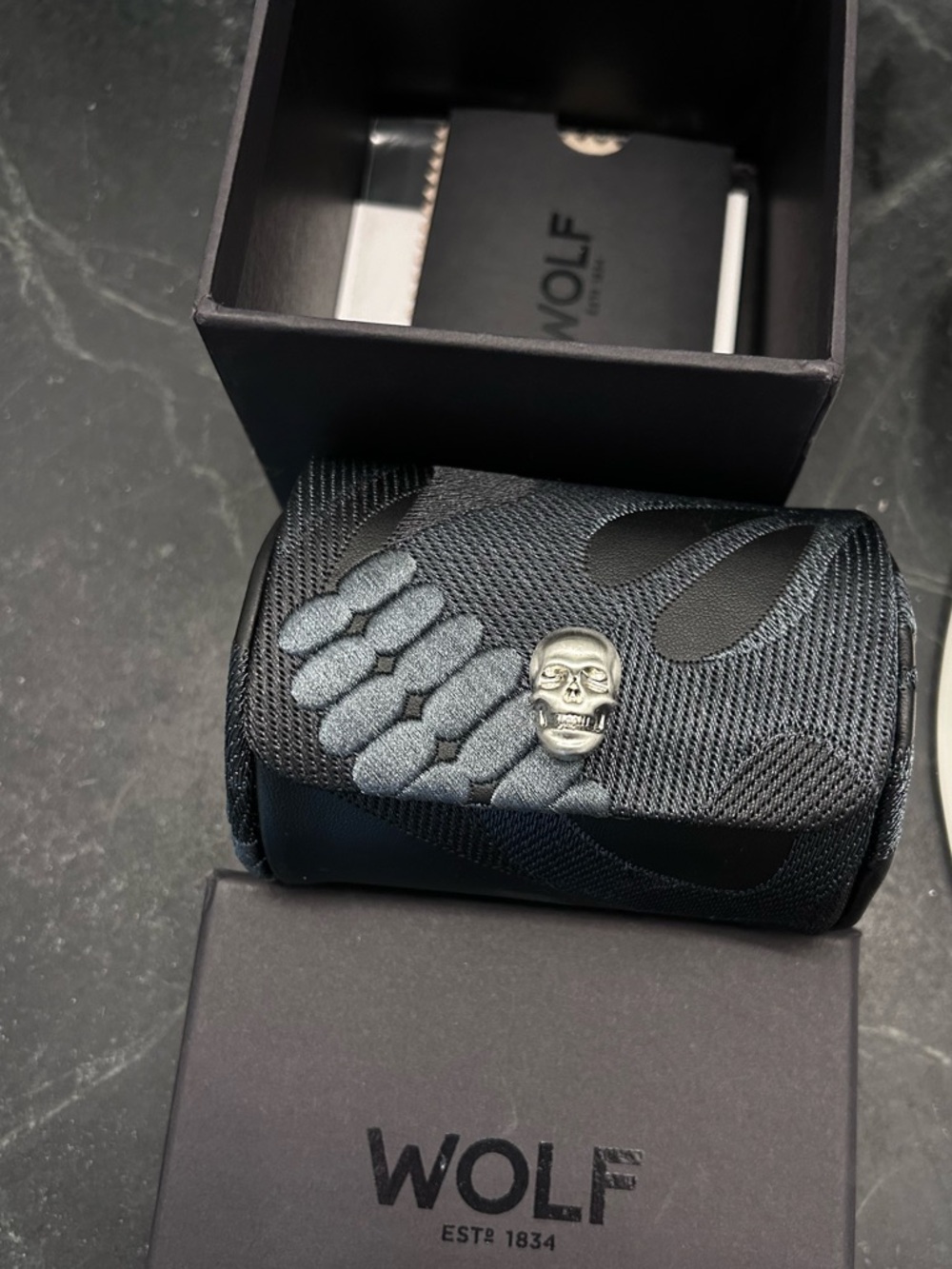 WOLF Black Travel Watch Roll